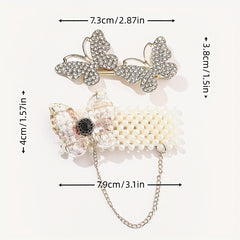 2pcs Butterfly Hair Clip Faux Pearl Duck Billed Clip Metal For Women Girls