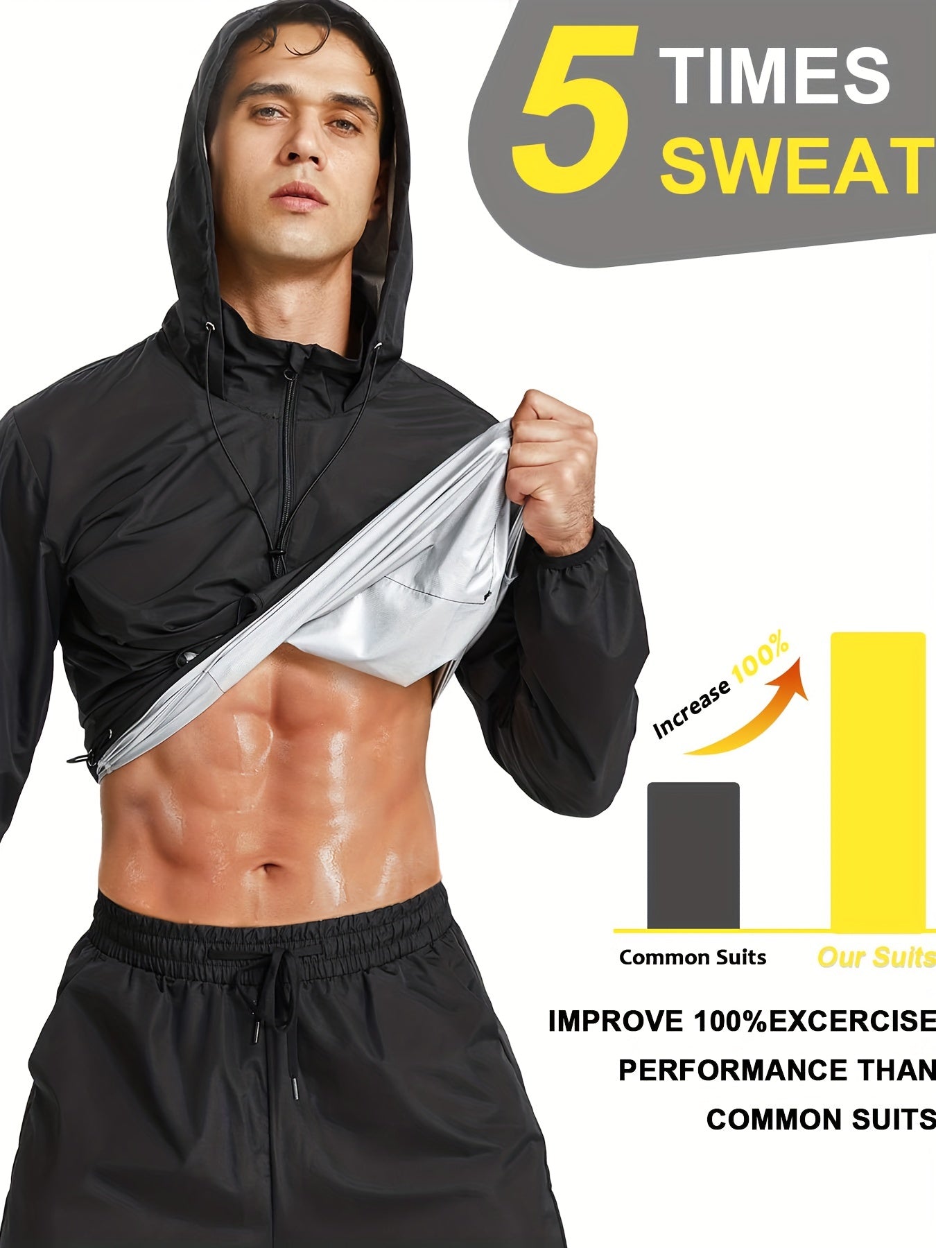 Men's Lightweight Sauna Suit Hooded Sweating Jacket For Weight Loss