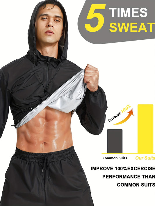 Men's Lightweight Sauna Suit Hooded Sweating Jacket For Weight Loss