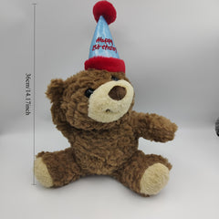 Plush Teddy Bear with Red Ears & Birthday Hat Brown & Tan Stuffed Animal Toy