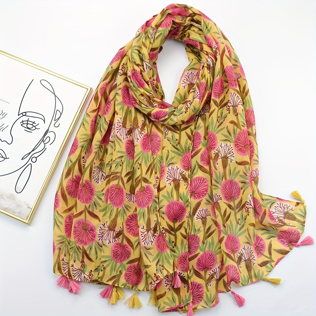Boho Geometric Printed Scarf Tassel Shawl Vintage Head Wrap Women