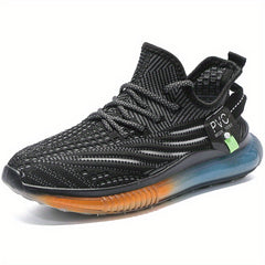 Men's Breathable Knit Lace-Up Sneakers Casual Outdoor Walking Shoes