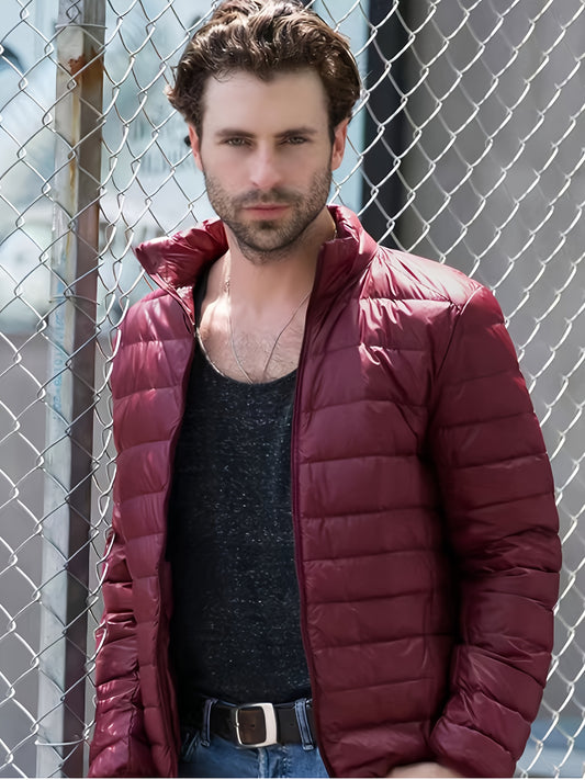 Men's Lightweight Down Jacket with Stand Collar for Winter
