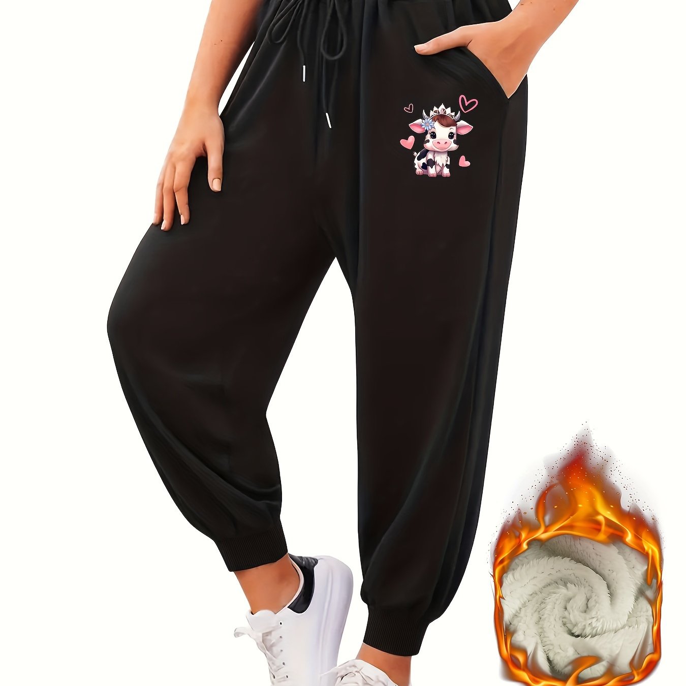 Women's Plus Cow Print Joggers With Pockets