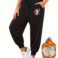 Women's Plus Cow Print Joggers With Pockets