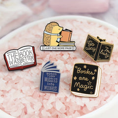 Cartoon Alloy Hedgehog School Book Reading Creative Pin