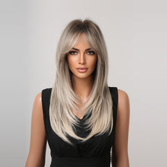 55 88 Cm Butterfly Haircut Omber Long Straight Layered Wigs Synthetic Hair