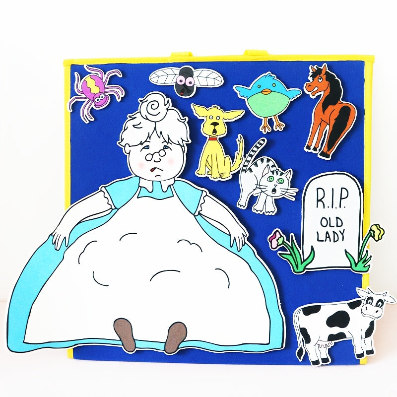 9 Pack Felt Cloth Old Woman Swallowed Fly Classroom Apron Teaching Aids