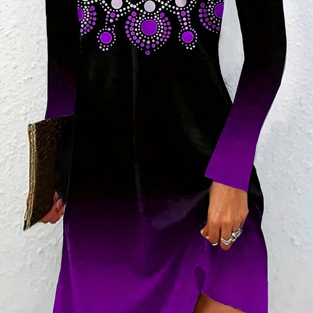  Ombre & Dot Print Long Sleeve Dress