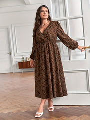 Women's Plus Dalmatian Print Lantern Sleeve Dress