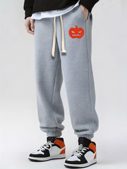 Pumpkin Print Drawstring Sweatpants for Men