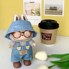 LABUBU Outfit Fisherman Hat Denim Overalls Glasses Shoes