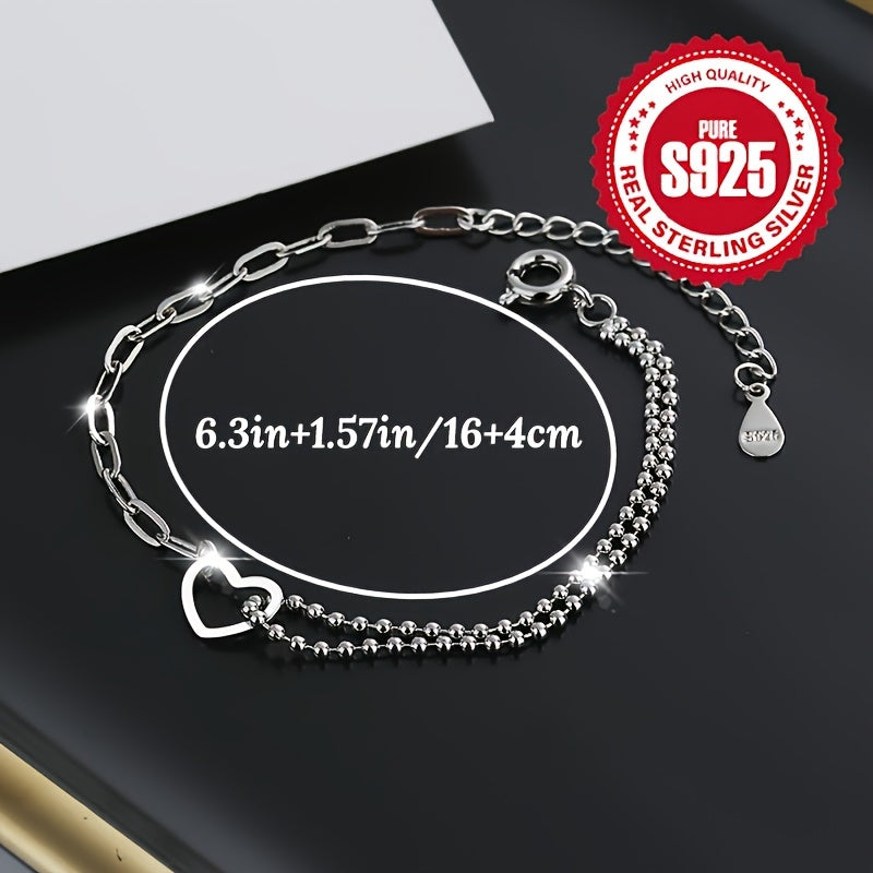 925 Silver Heart Bracelet for Women, Hypoallergenic Jewelry