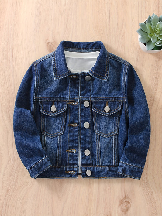 Girls' Denim Jacket Button Collar Pocket