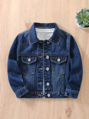 Girls' Denim Jacket Button Collar Pocket