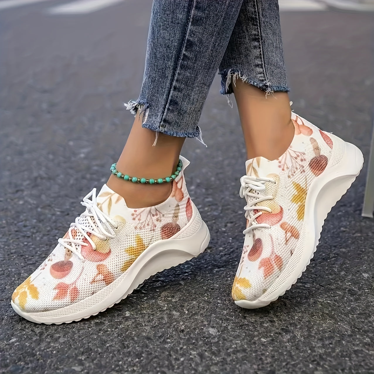 Women's Mushroom Print Running Shoes Lightweight Lace Up Sneakers