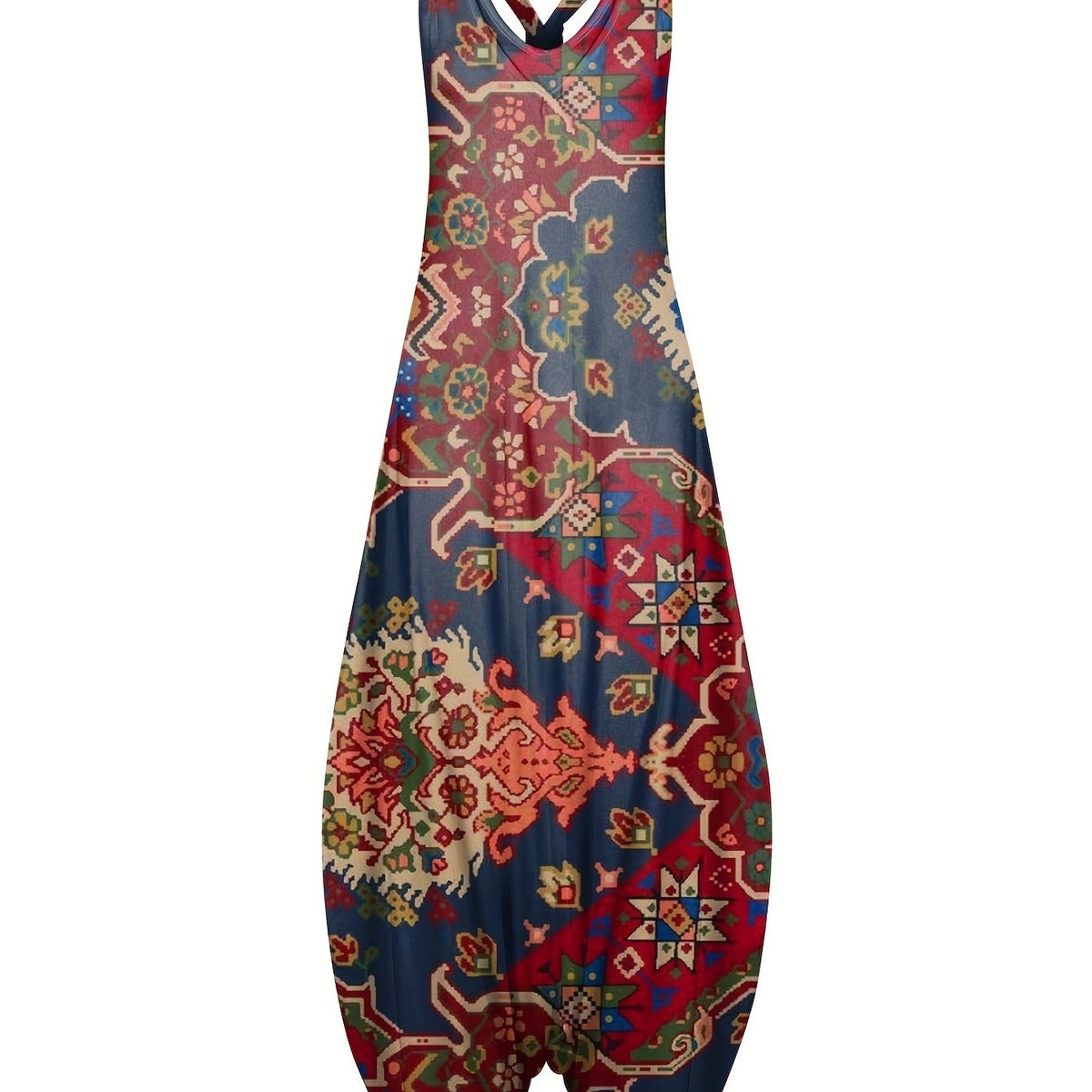 Plus Size Casual Jumpsuit Women's Plus Floral Print V Neck Jumpsuit