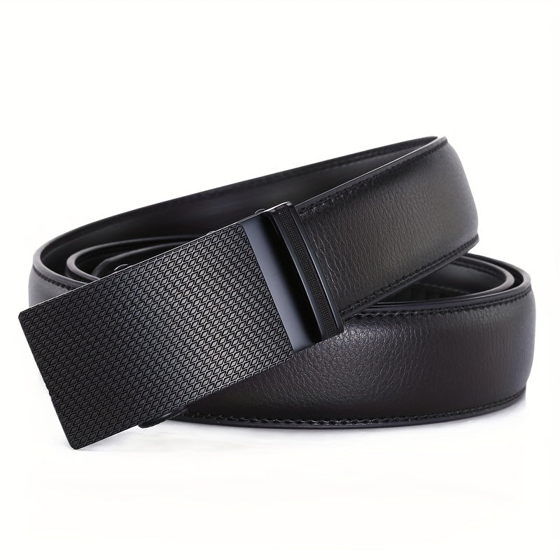 Leather Automatic Slider Silver Alloy Buckle Business Casual Leather Belt