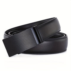 Leather Automatic Slider Silver Alloy Buckle Business Casual Leather Belt