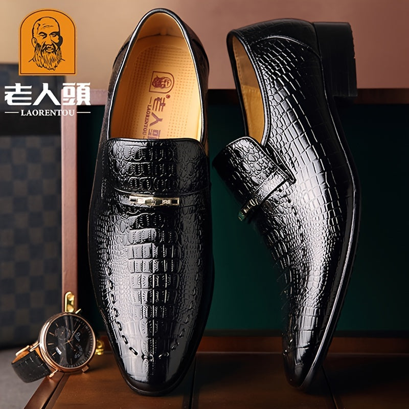 Crocodile Embossed Pointed Toe Oxford Shoes for Men