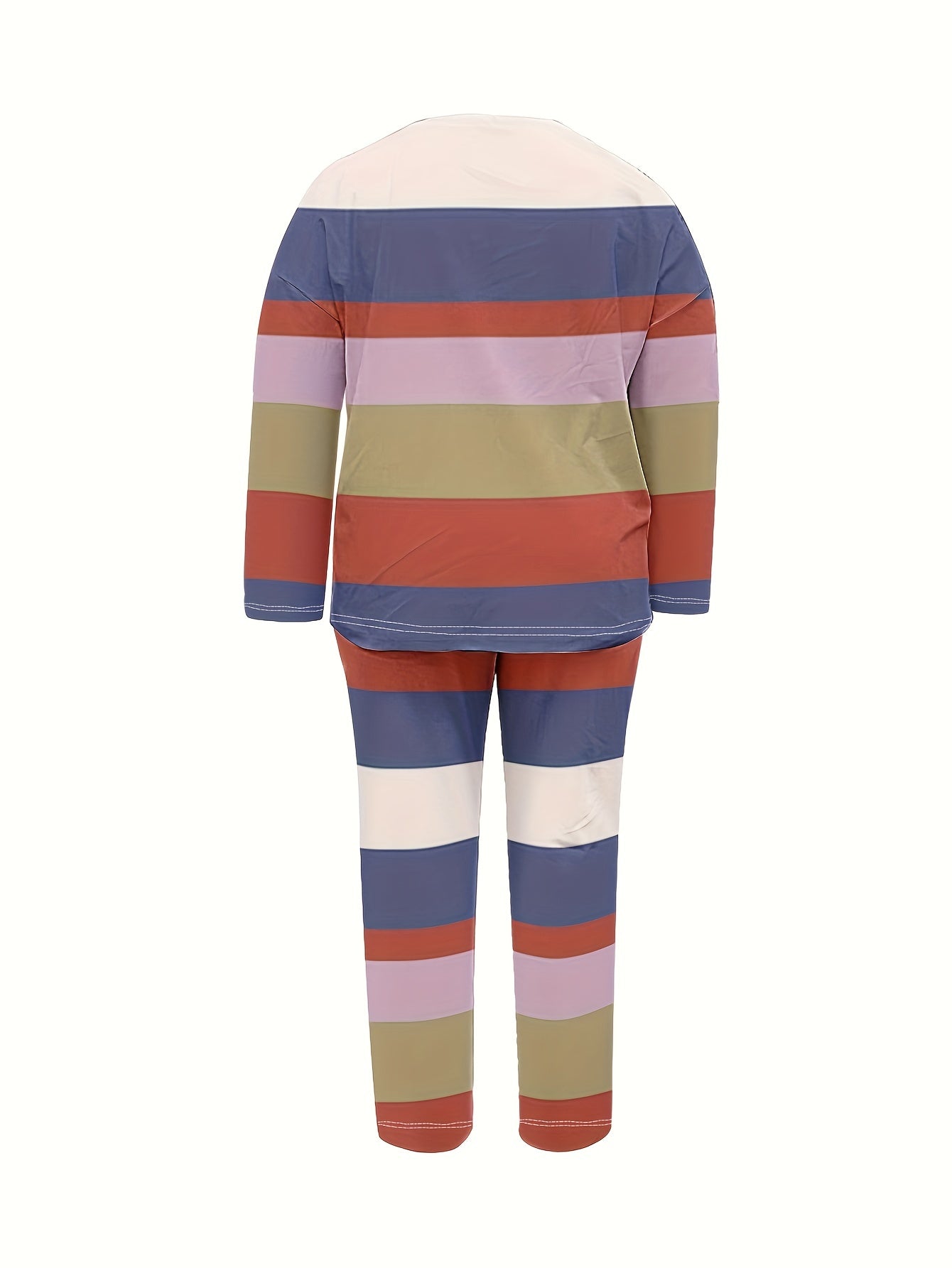  Colorblock Stripe Print 2 Piece Set