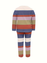  Colorblock Stripe Print 2 Piece Set