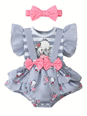 2pcs Baby Girls Elephant Fly Sleeve Onesie & Headband Set