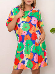Women's Plus Floral Print Short Sleeve Stretch Dress