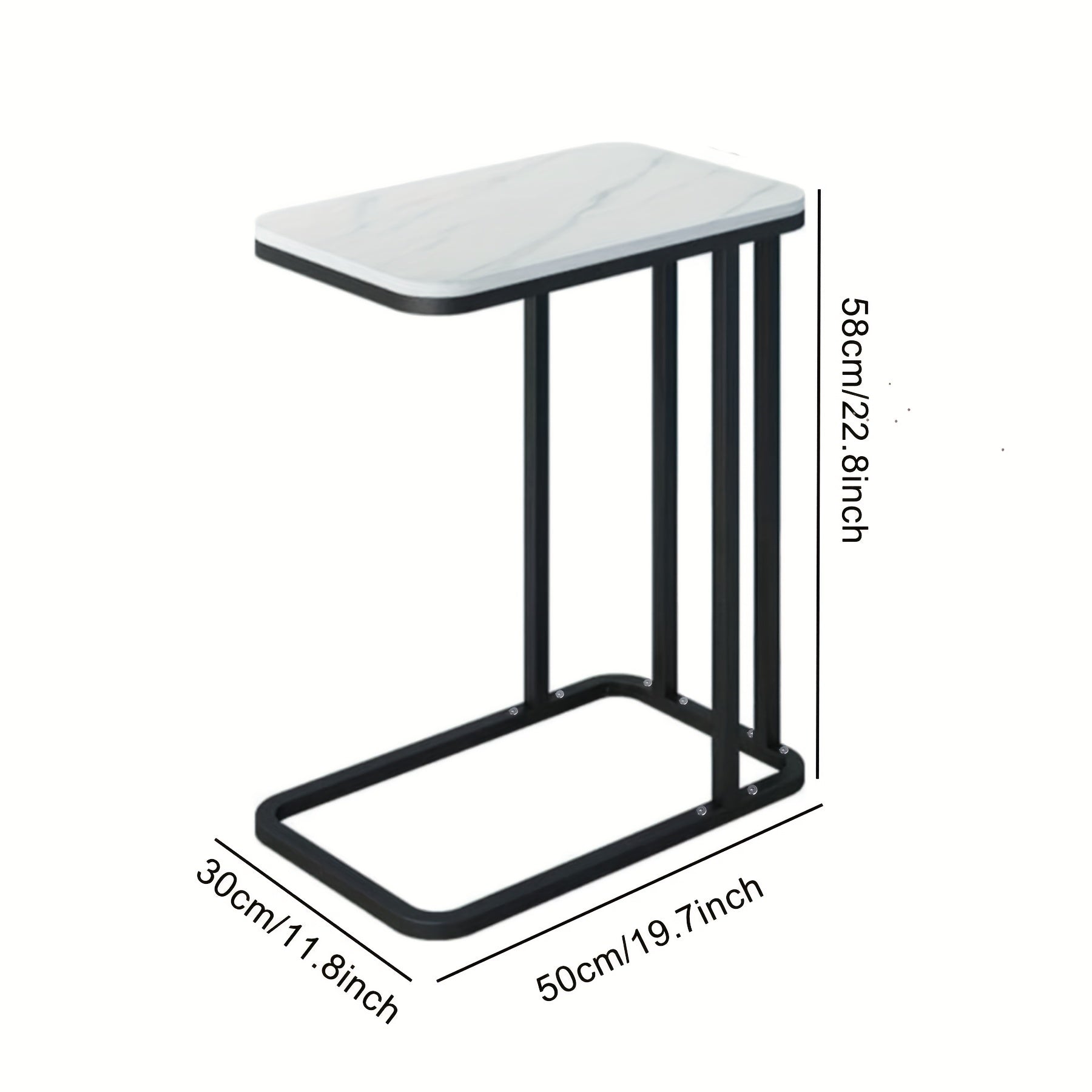 Marble Pattern C-Shaped End Table for Living Room, Bedroom