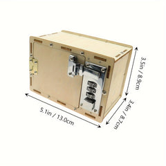 DIY Wooden Mechanical Lock Box Puzzle with Secure Metal Latch Yellow