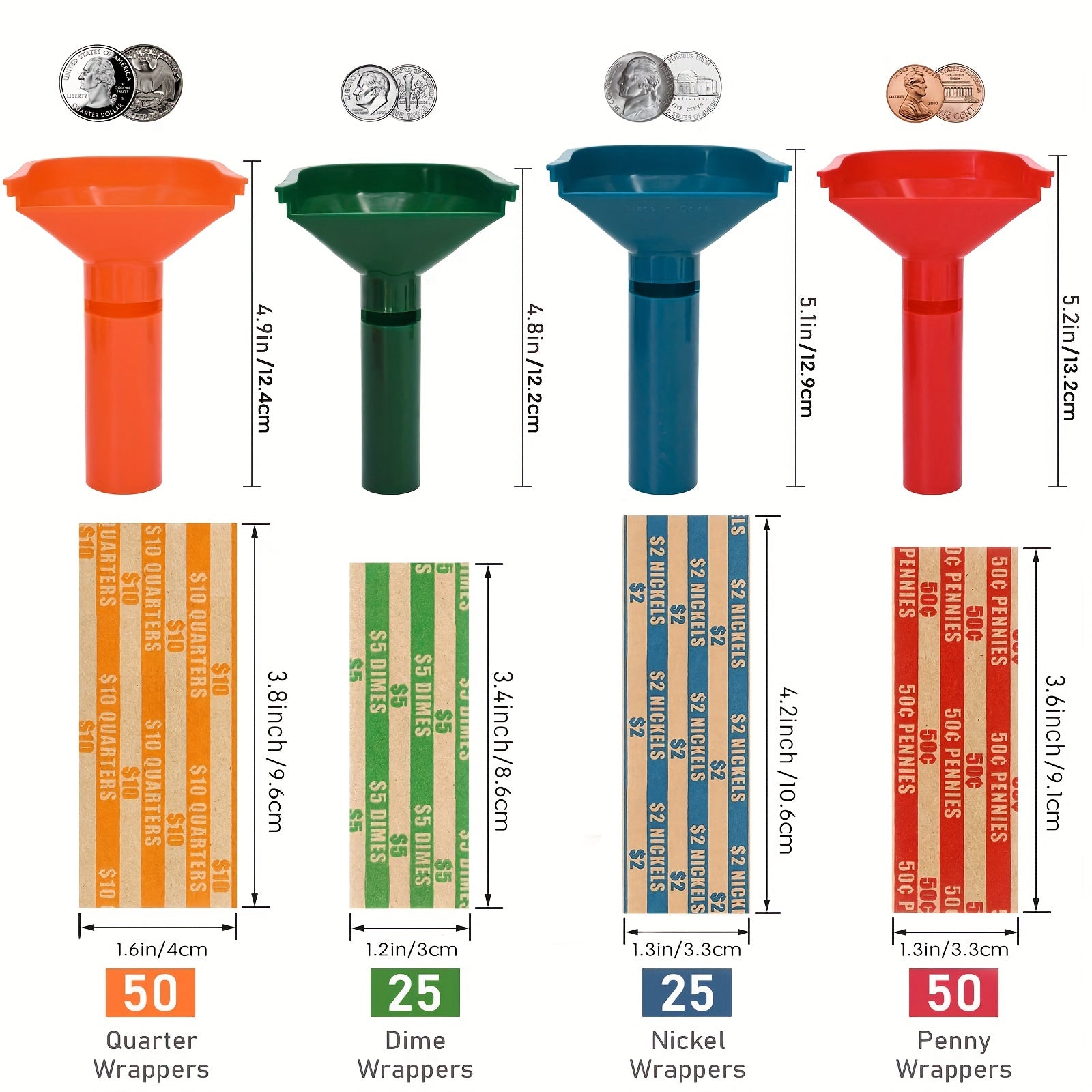 150 Flat Striped Coin Wrappers & 4 Sorters Tubes