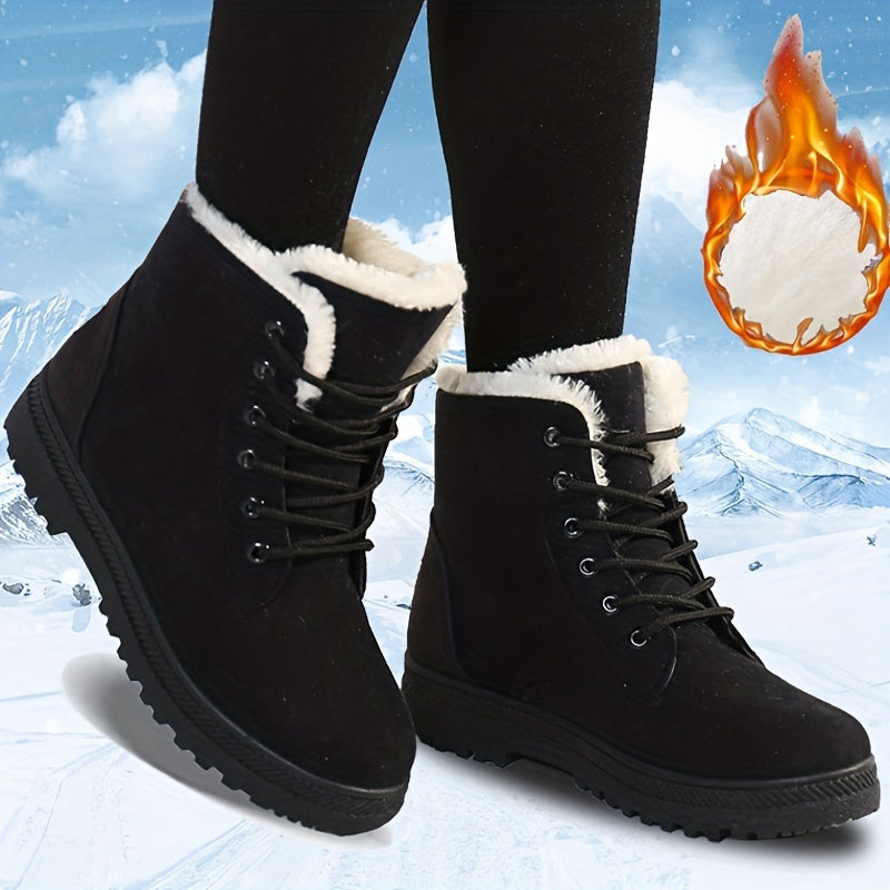 Women's Plush Mid Calf Boots Round Toe Winter Platform Sneakers