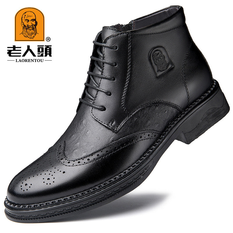 LAORENTOU Men's Leather Brogue Oxford Boots Comfortable Derby Boots
