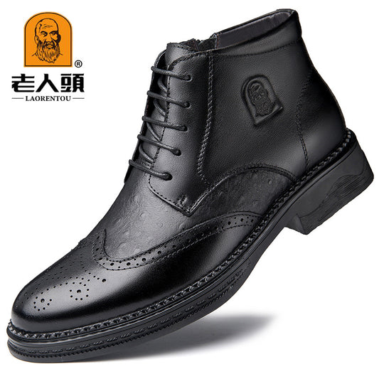 LAORENTOU Men's Leather Brogue Oxford Boots Comfortable Derby Boots