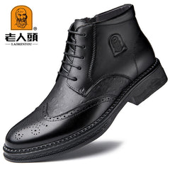 LAORENTOU Men's Leather Brogue Oxford Boots Comfortable Derby Boots