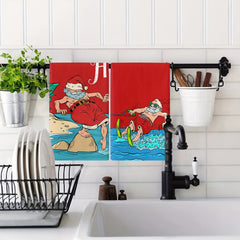 2pcs Christmas Red Surf Santa Towels Soft Quick Drying
