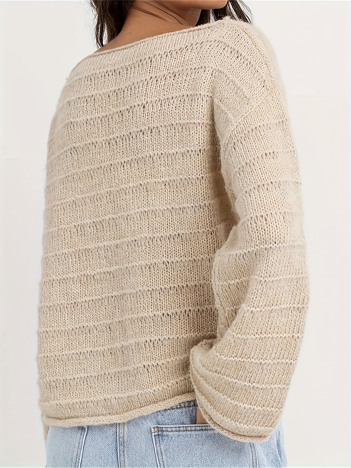  Casual Sweater Women's Solid Round Neck Jumper