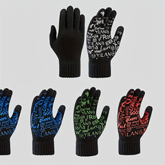 Winter Letter Printed Warm Knitted Gloves Touch Screen Thick Gloves