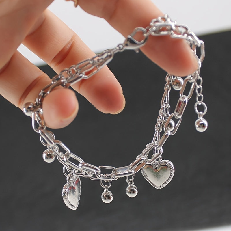 Men's Double Layer Bracelet with Heart Pendant