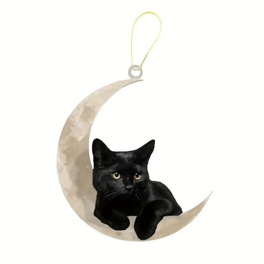 Cat Hanging Moon Ornament for Car Keys
