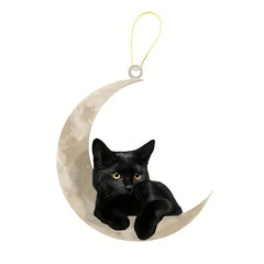 Cat Hanging Moon Ornament for Car Keys