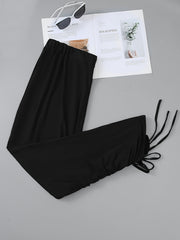 Solid Drawstring Side Pants Plus Size