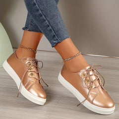 Women's Lightweight Platform Sneakers Low Top Casual Shoes