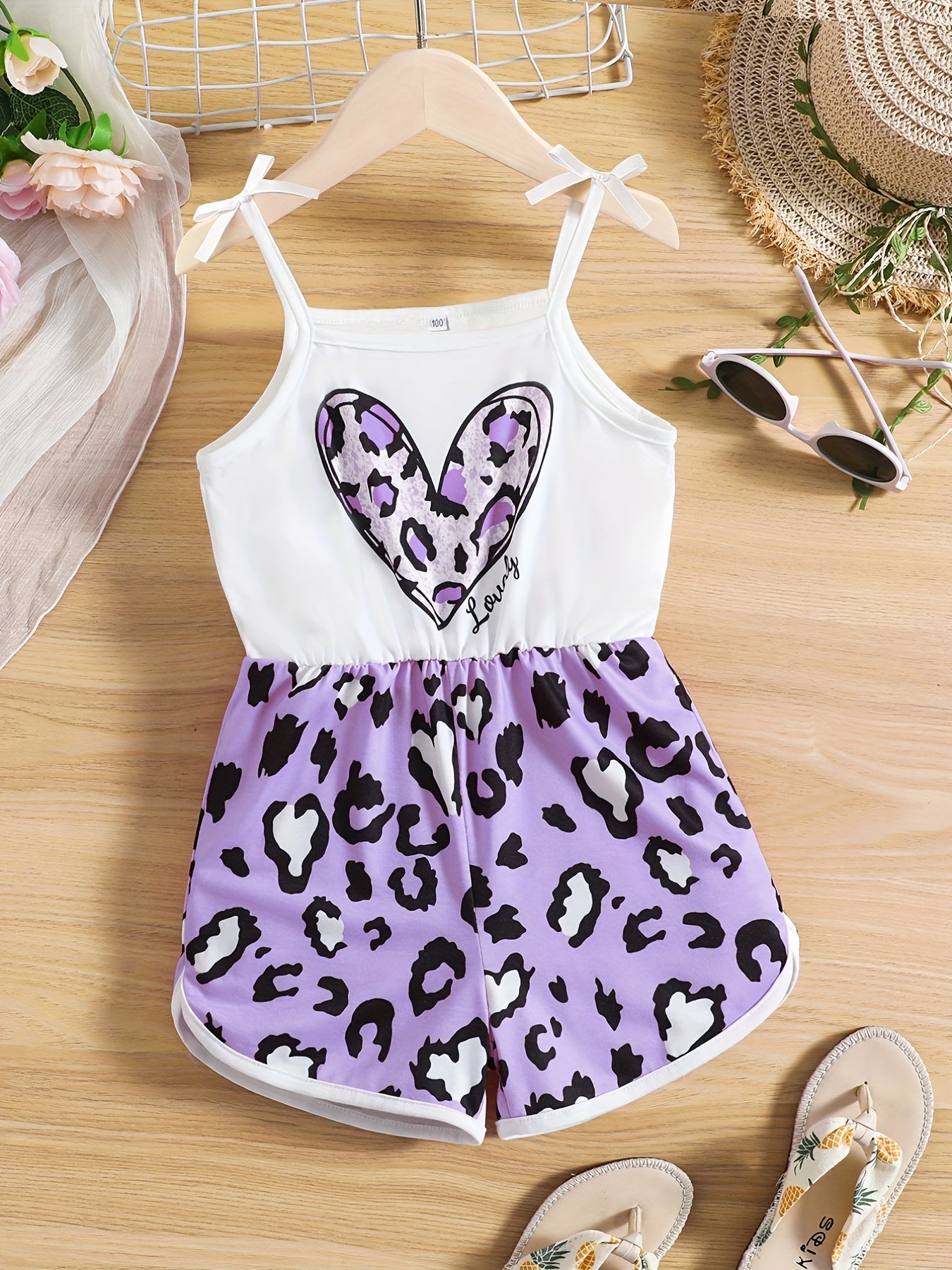 Toddler Girls Heart Leopard Cami Jumpsuit Romper Summer Clothes