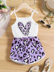 Toddler Girls Heart Leopard Cami Jumpsuit Romper Summer Clothes