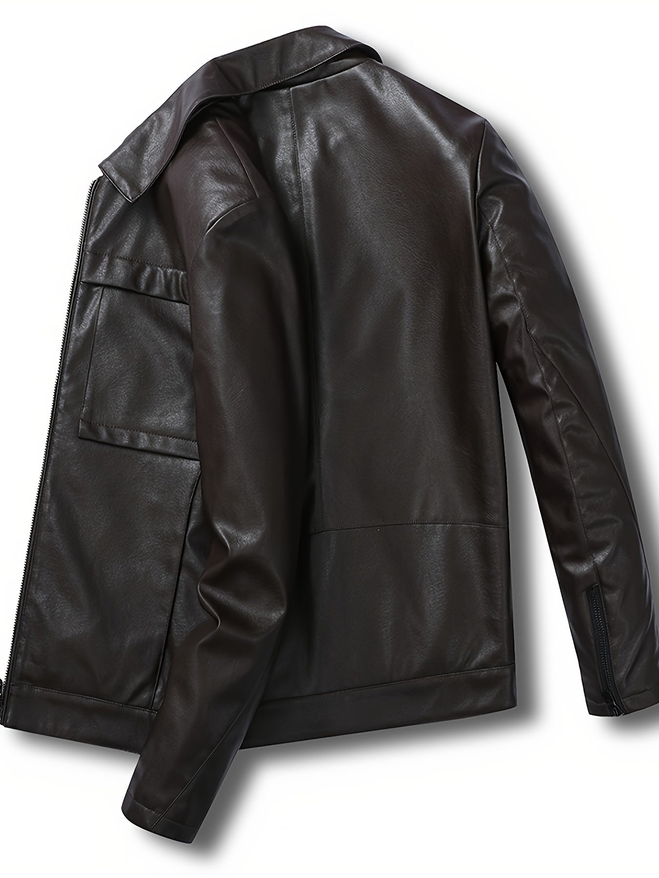 Men's Stylish PU Leather Jacket Casual Zip Up Long Sleeve Jacket
