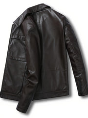 Men's Stylish PU Leather Jacket Casual Zip Up Long Sleeve Jacket