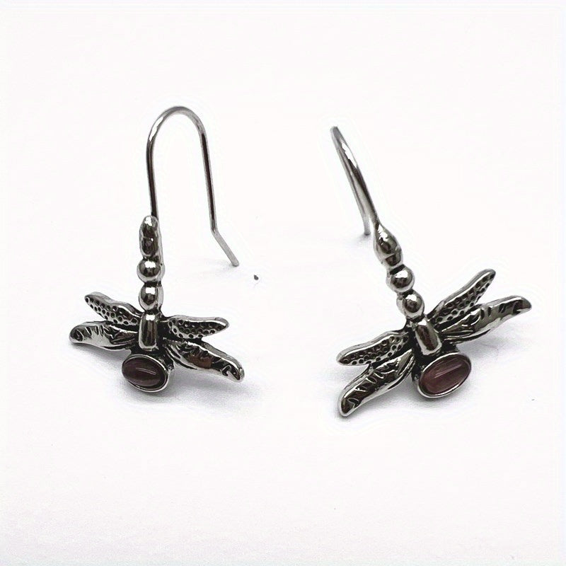 Vintage Dragonfly Moonstone Earrings