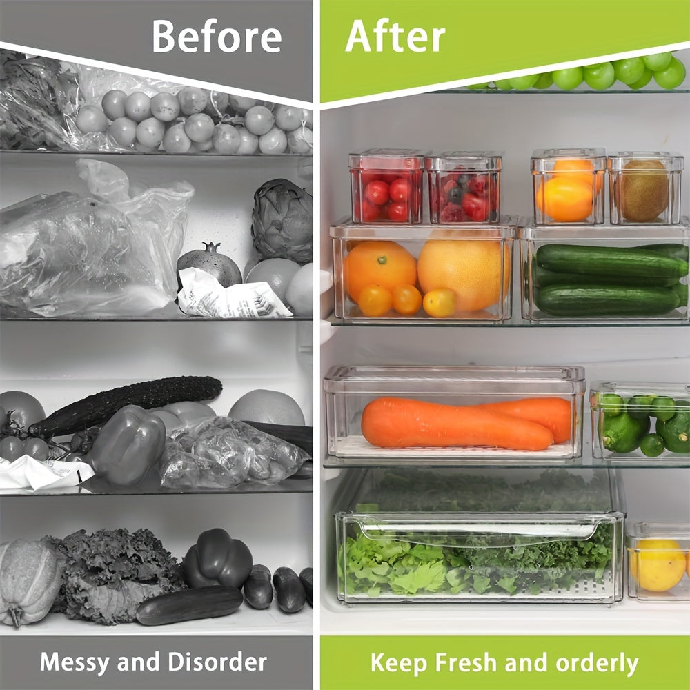 10pcs Stackable Refrigerator Sorting Box with Lid, Fruit Storage Container