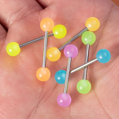 6 Pcs Glow In Dark Tongue Rings 14G Stainless Steel Bar Unisex 6mm Acrylic Ball